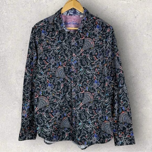 Robert Graham Dress Shirt Mens Size Large Printed 100% Cotton Pointed Collar L - Picture 1 of 11